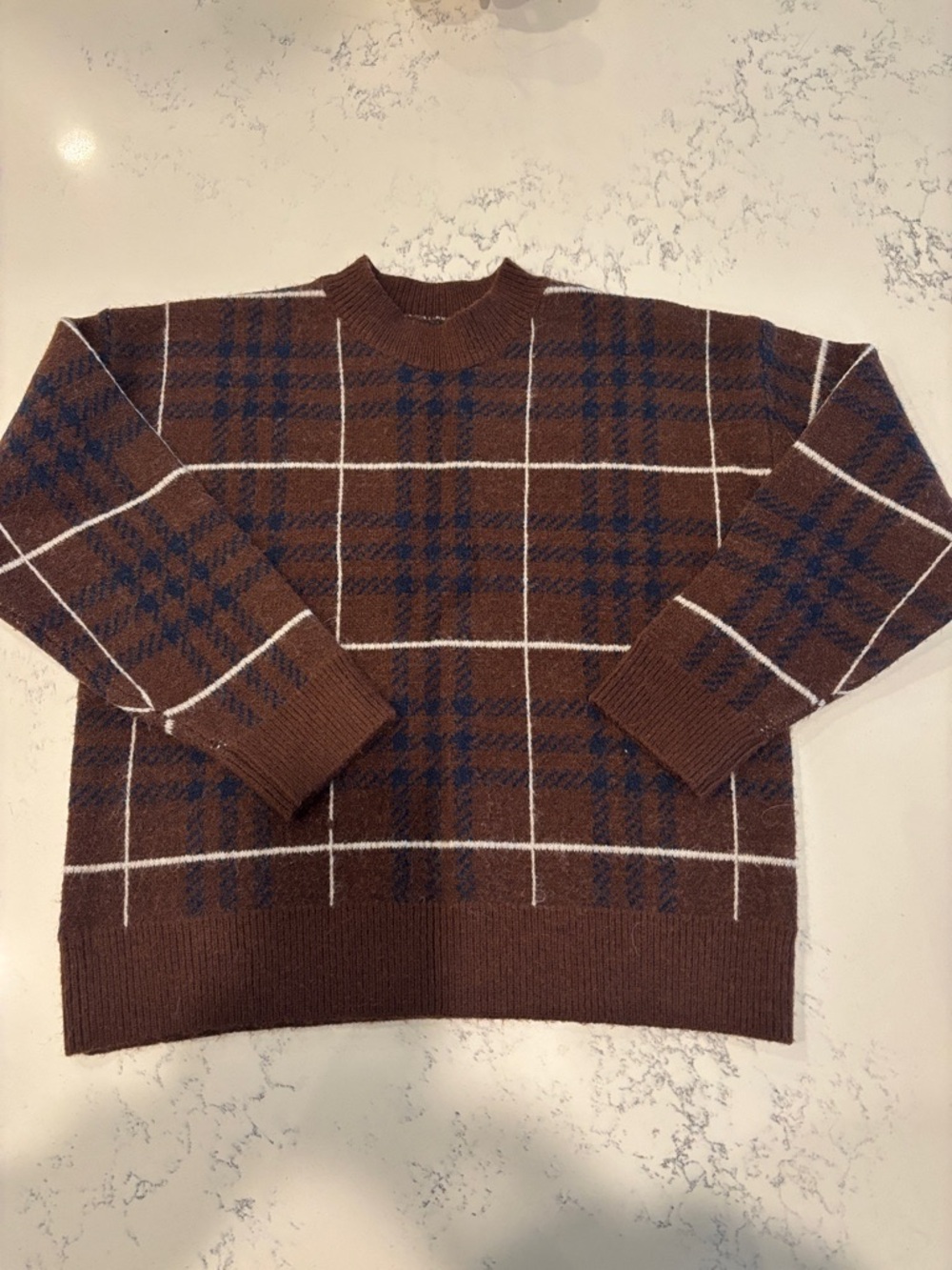 En Saison Burgundy Plaid Knit Skirt Set with Navy & White Grid - Picture 3 of 4